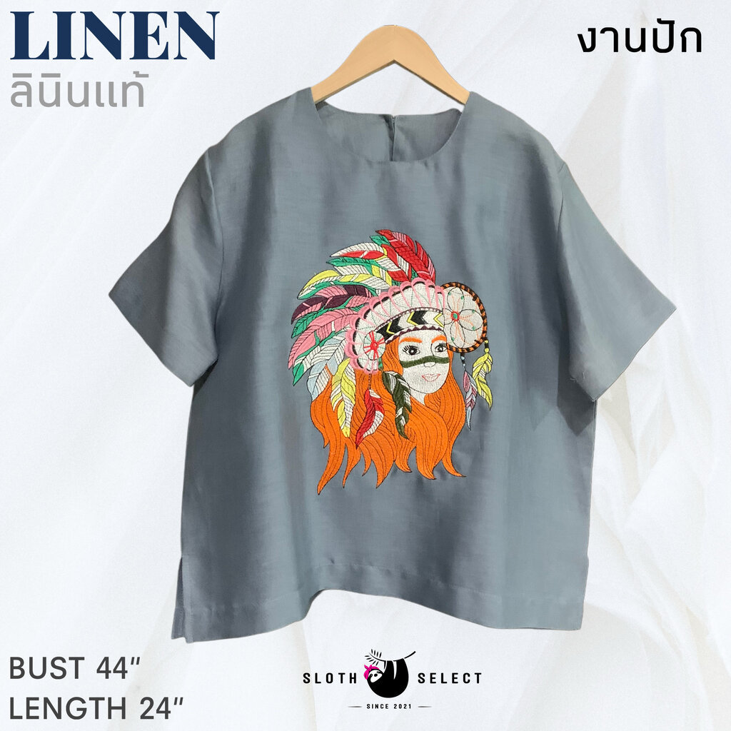 SLOTH SELECT…เสื้อลินินแท้ 💯งานปักเก๋ๆ ทรงคอกลม ใส่ได้บ่อย