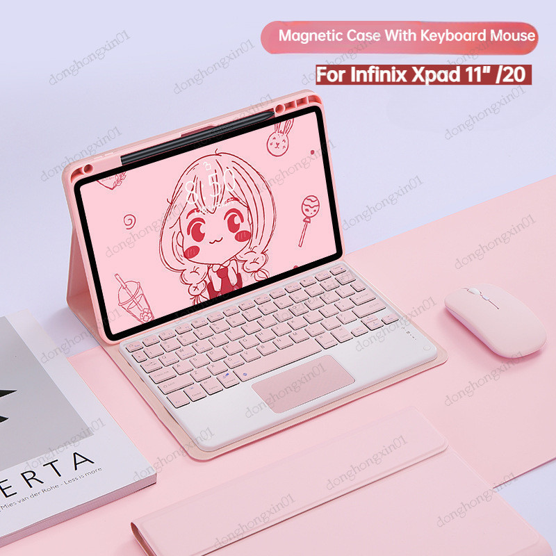 เคสคีย์บอร์ดบลูทูธแม่เหล็กสําหรับ Infinix Xpad 20 & Xpad 11 – ฝาครอบหนัง PU แบบบางพร้อมเมาส์ + ที่ใส
