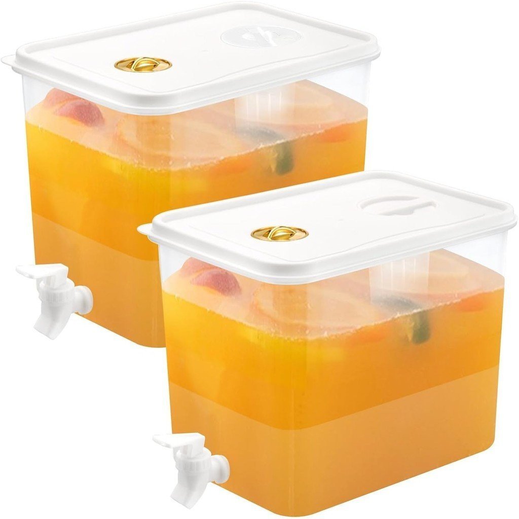 2 PCS 2 Gallon Fridge Beverage Drink Dispenser with Spigot Leak Proof Lids Filter Screen Juice Conta