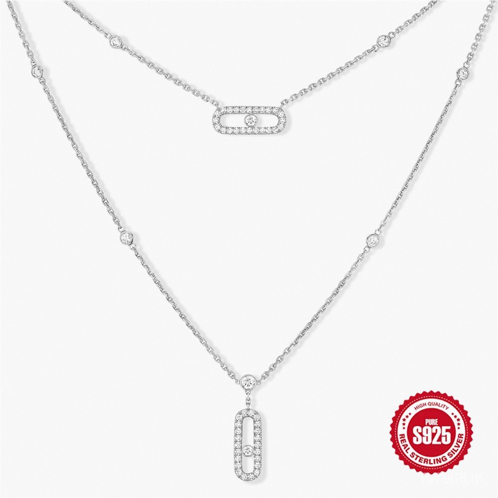 ย้าย Meijia เพชรเดี่ยวประณีต 5.8925 Uno แฟชั่นหญิงเงินสเตอร์ลิงสร้อยคอซ้อนเพชรกรัมเงินสองชั้นน้ําหนั