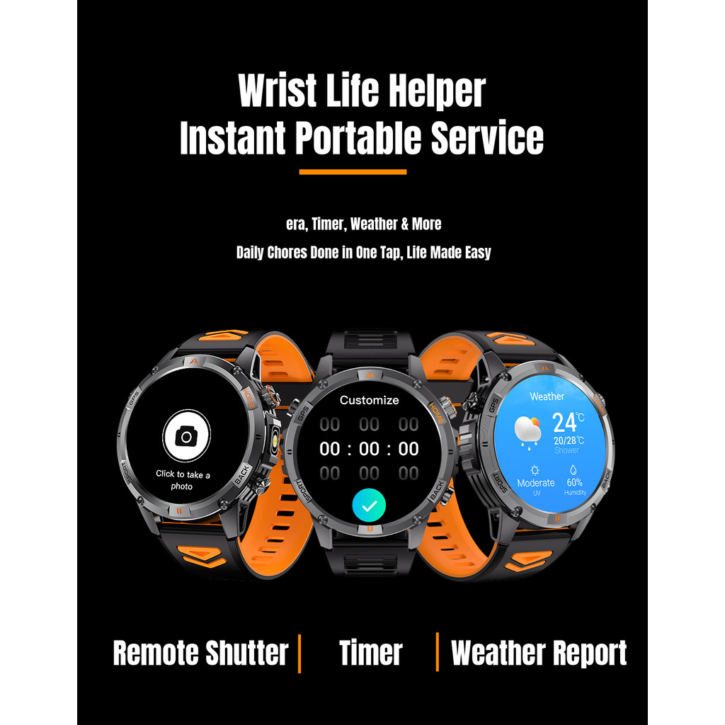 ใหม่ทหารตําแหน่ง GPS SmartWatch ผู้ชาย Run RIDE ฟิตเนสไฟฉาย LED เข็มทิศ Tracker 3ATM IP68 กันน้ํา BT call กีฬานาฬิกา - รูปที่ 7