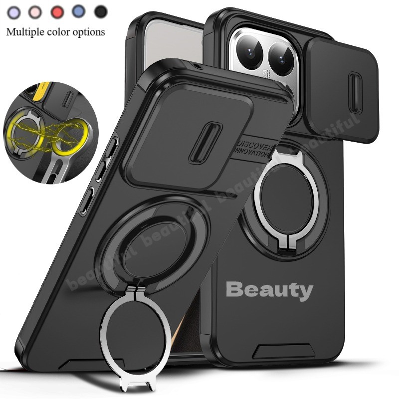 สําหรับ Xiaomi 15T Pro 15 14 T Pro 14T Pro MI15T Xiaomi15TPro 5G กันกระแทก Push Window ป้องกันเลนส์ปลอกหรูหราแหวนแม่เหล็กขาตั้ง Anti Fall ฝาครอบโทรศัพท์