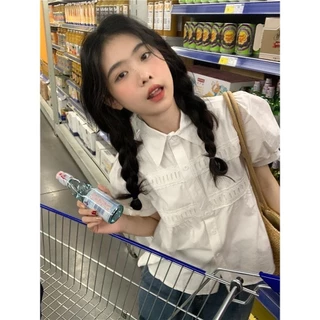 Dahong 💖เสื้อเชิ้ตแขนสั้นผู้หญิง แขนฟองหลวม 99222