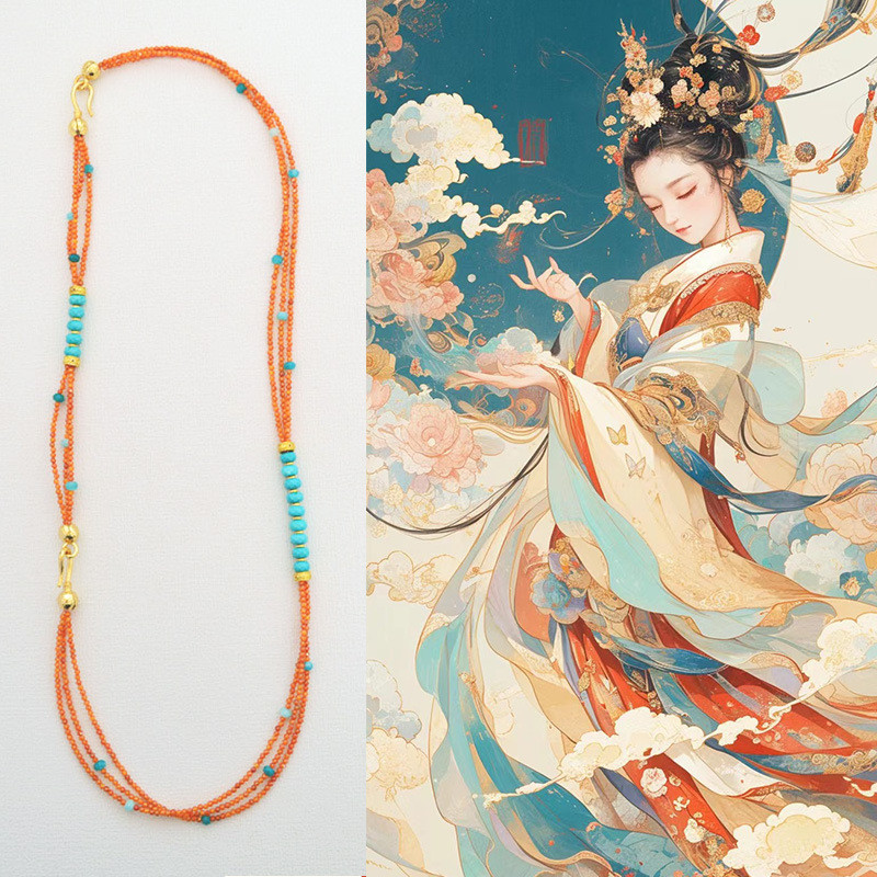 สร้อยข้อมือสไตล์จีนสีส้ม ออกแบบสวยงามตามแบบฉบับตุนหวง