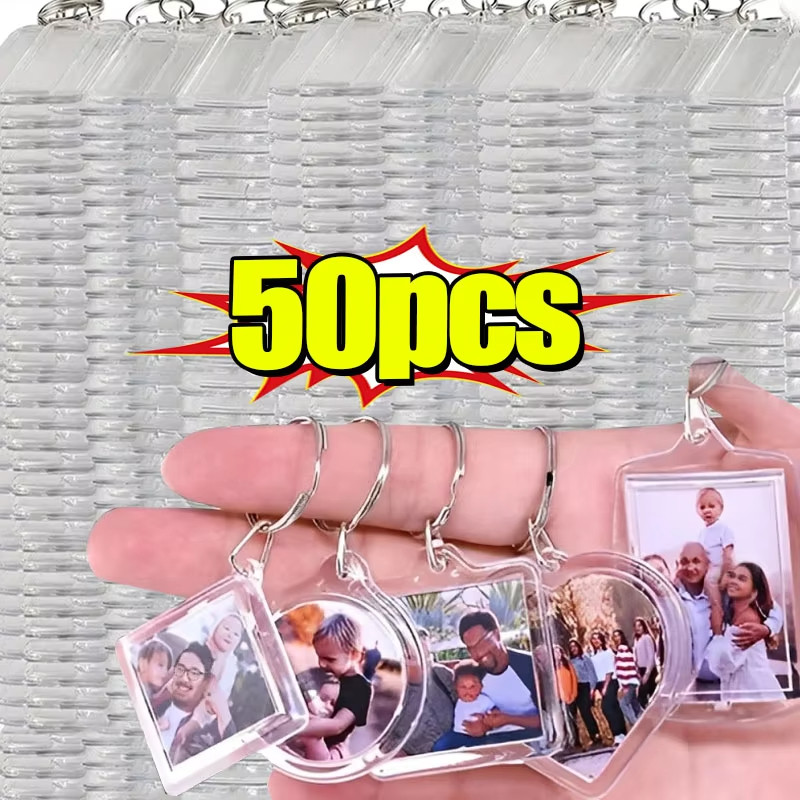 10/20/30/50ชิ้นกรอบรูปเปล่าพวงกุญแจ-อะคริลิคใสแทรกภาพแยกจี้กุญแจ- ทําเอง ที่เก็บกุญแจคู่ของขวัญวันครบรอบ