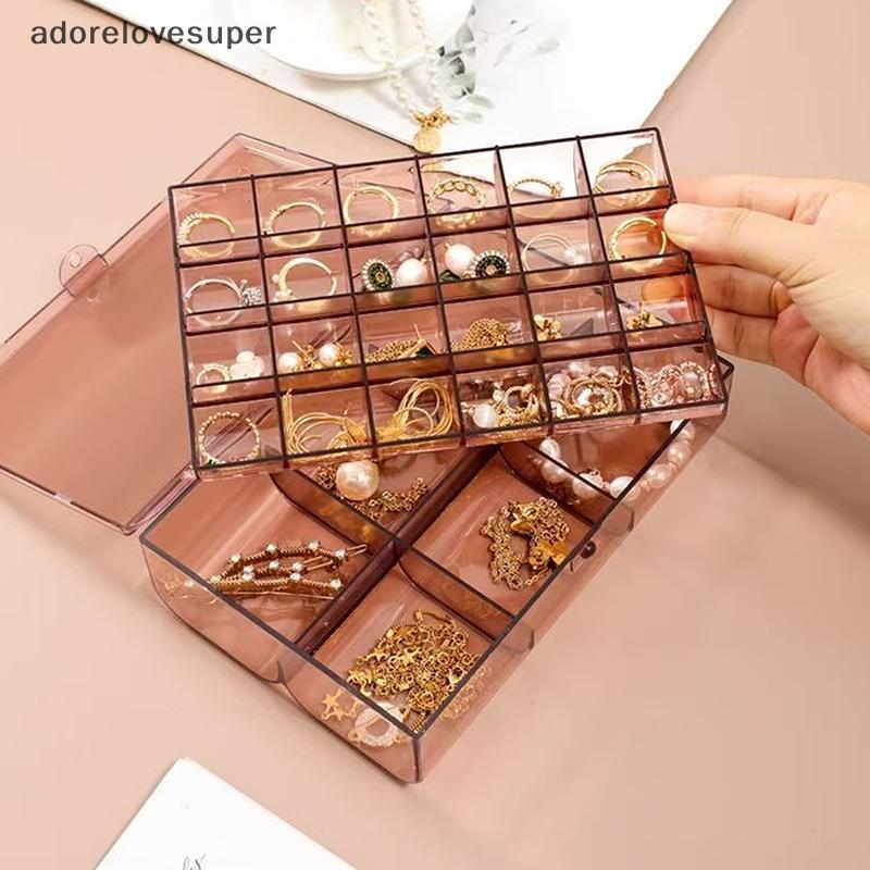 AD1VN กล่องเครื่องประดับกันฝุ่นกล่องเก็บเครื่องประดับต่างหูสร้อยคอชั้นเก็บแบบพกพา Multi-Part ขาตั้งจ