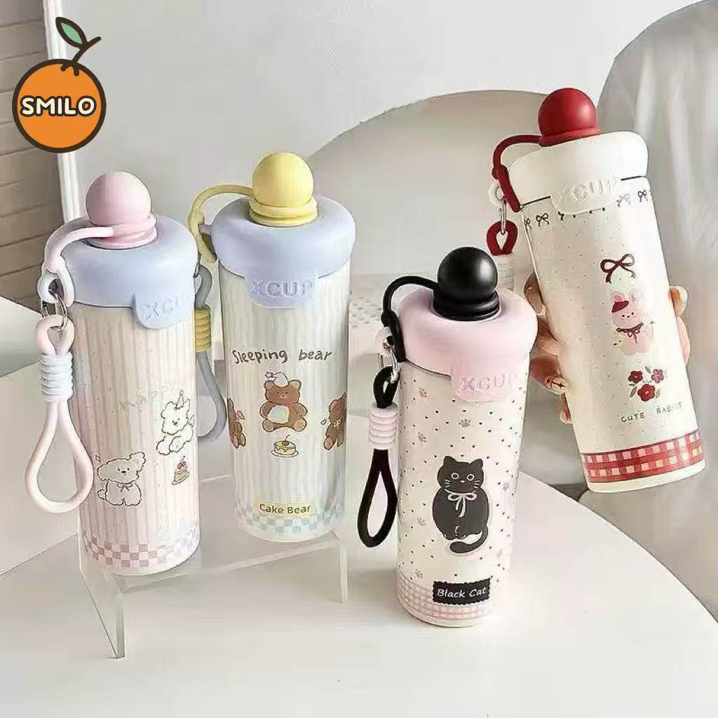 SMILO แก้วน้ํา แก้ว แก้วสูญญากาศ แก้วน่ารัก ความจุ600ml สีพาสเทล พกพาสะดวก