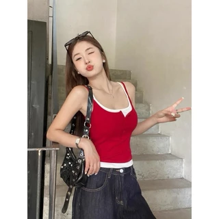 🎀Miss Kitty เสื้อสายเดี่ยวแต่งสองชั้น มีเสริมฟองน้ำในตัว แขนกุด เสื้อผ้าแฟชั่นผู้หญิง