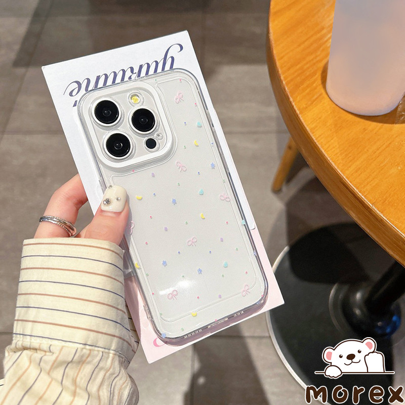 สำหรับIPhone 17 air 12 15 13 11 16 14 Pro Max X XR XS Max 15 16 7 8 Plus SE เคสใสผูกโบว์รูปดาวสีสันสดใสน่ารักและเท่