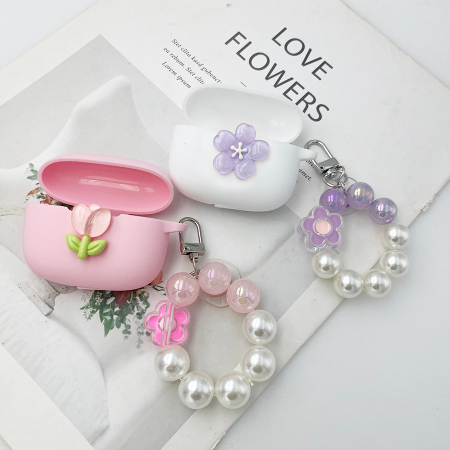 ฝาครอบหูฟังสําหรับ Beats Studio /Solo Buds Case ดอกไม้ซิลิโคนพร้อมที่ครอบกุญแจสําหรับ Beats Solo Bud