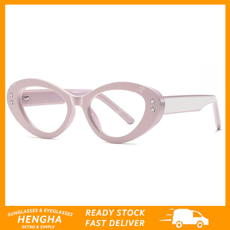 (HENGHA) แฟชั่น Pink Cat Eye TR90 แว่นตาออปติคอลคอมพิวเตอร์ป้องกันแสงสีฟ้าสําหรับผู้หญิง