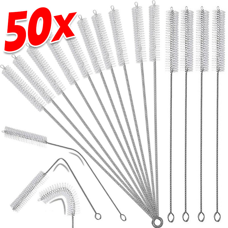 10/30/50ชิ้นอาหารเกรดสแตนเลสฟางแปรงทําความสะอาด-ยืดหยุ่น24เซนติเมตรฟางแปรง