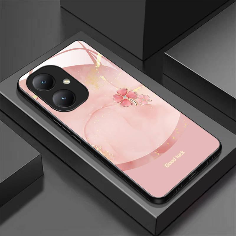 เคสโทรศัพท์กระจกนิรภัยเหมาะสําหรับ vivo Y35 Plus/Y27 4G ปกแข็งบางเฉียบลาย Lucky Clover BLA076