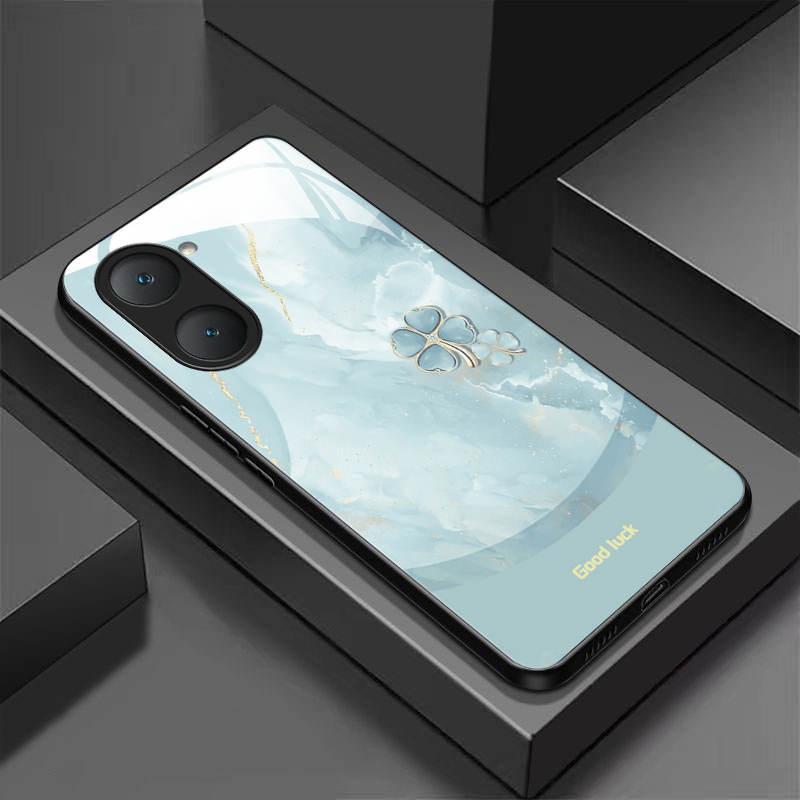 เคสโทรศัพท์กระจกนิรภัยเหมาะสําหรับ vivo Y28s 5G/Y18 4G/Y18e/Y03 ปกแข็งบางเฉียบลาย Lucky Clover BLA07