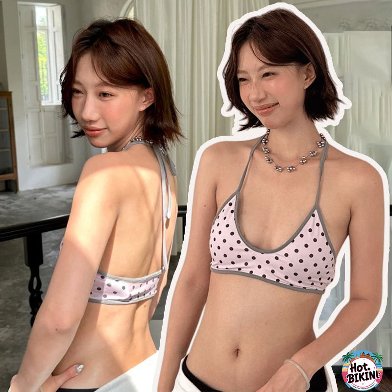 🩵Hot.Bikini🩵เสื้อบิกินี่ bra บิกินี่เซ็กซี่ เว้าหลัง ลายจุดน่ารัก ผูกคอ เว้าหลัง ส่งไวจากไทย