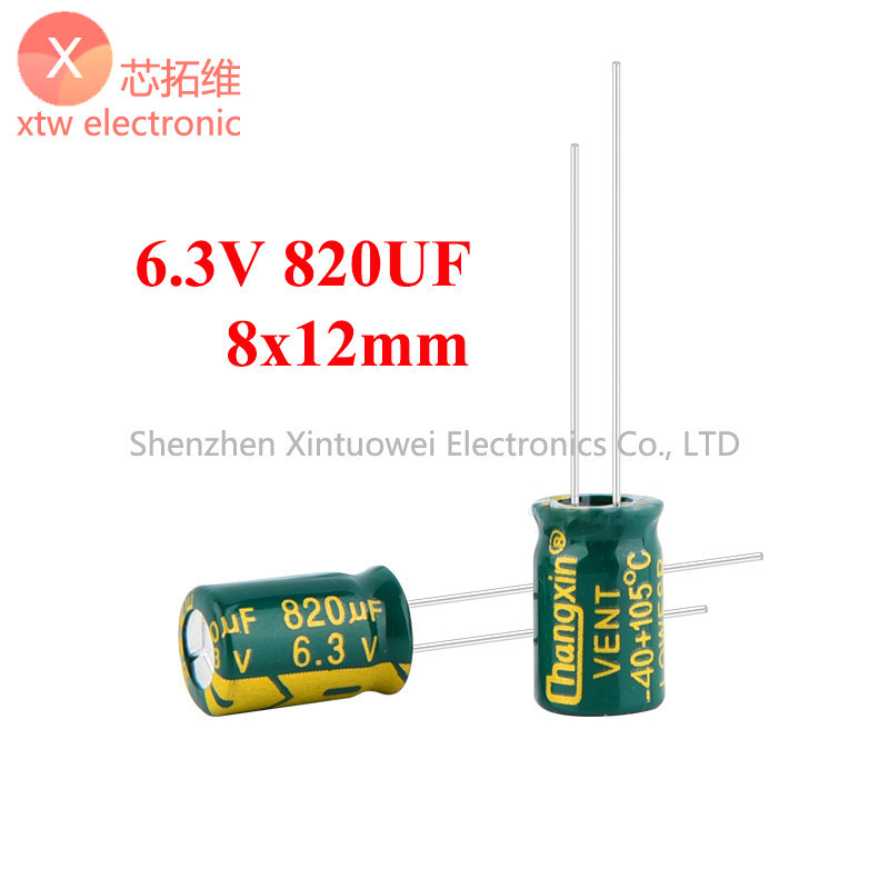 20 ชิ้น/ล็อตอลูมิเนียม Electrolytic Capacitor 6.3V 820UF 8x12 มม.ความถี่สูงความต้านทานต่ําเมนบอร์ดตัวเก็บประจุ 820UF 6.3V