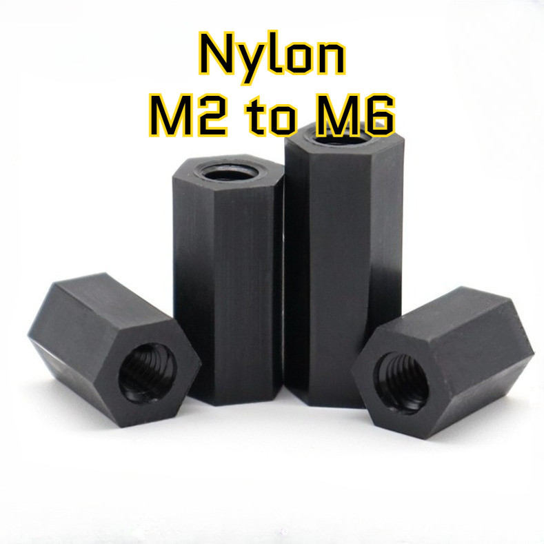 คอลัมน์ไนลอน, หัวแบนหกเหลี่ยมแกนผ่านคู่, คอลัมน์แยก, คอลัมน์รองรับพลาสติกสีดํา, คอลัมน์สเปเซอร์ M2/M