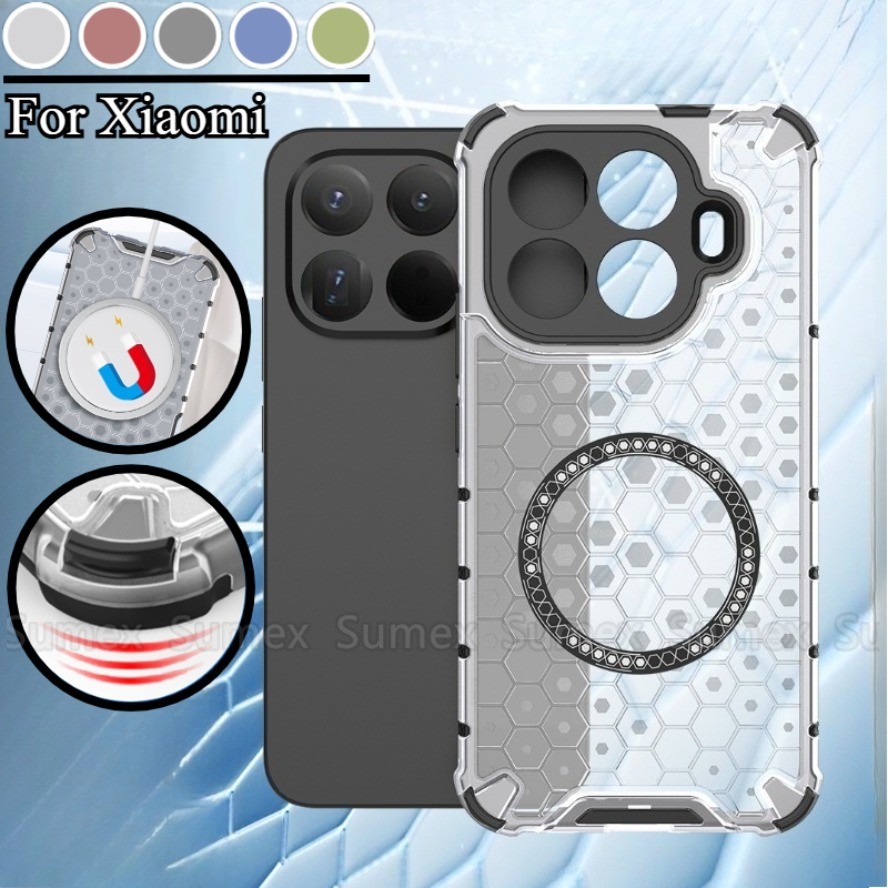 แหวนชาร์จแม่เหล็กรังผึ้งเคสโทรศัพท์สําหรับ Xiaomi15T Xiaomi 15T 15 14T 14 13T 13 Pro 5G กันกระแทกถุง