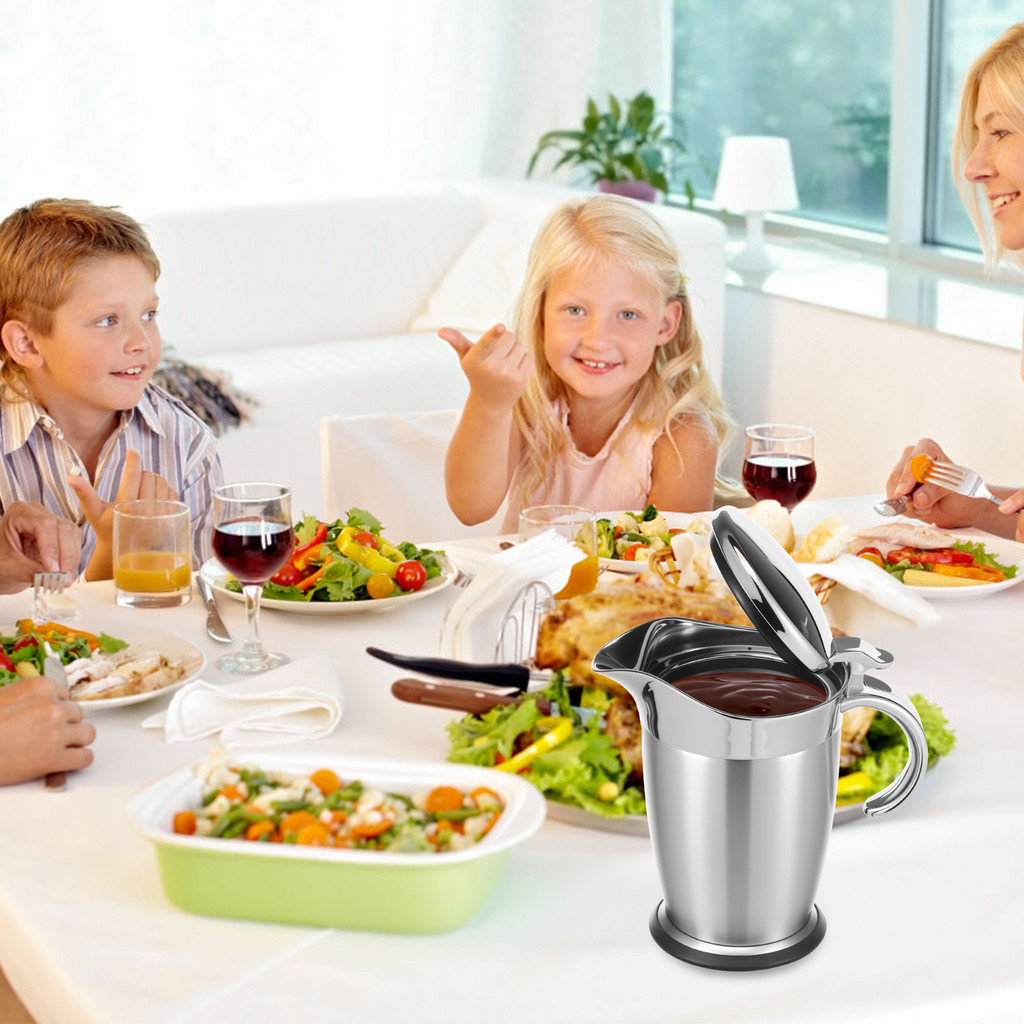 750ml สแตนเลส Gravy เรือพร้อมฝาปิด Double Wall Gravy เหยือกสําหรับรับประทานอาหารทุกวันการตั้งค่าวันห