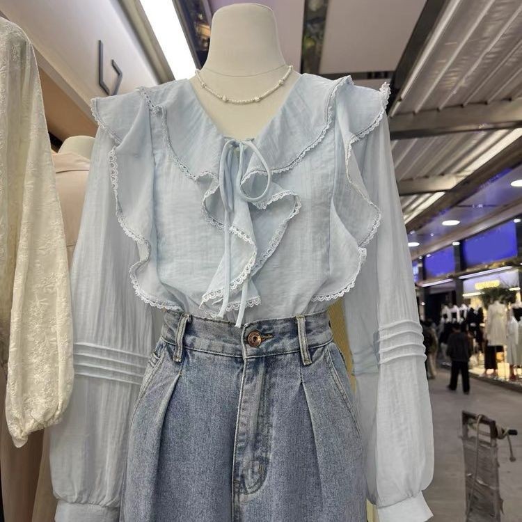 เสื้อชีฟองแขนยาวแบบใบบัวสไตล์ฝรั่งเศส โทนอ่อนโยน สำหรับปี 2025 - รูปที่ 4