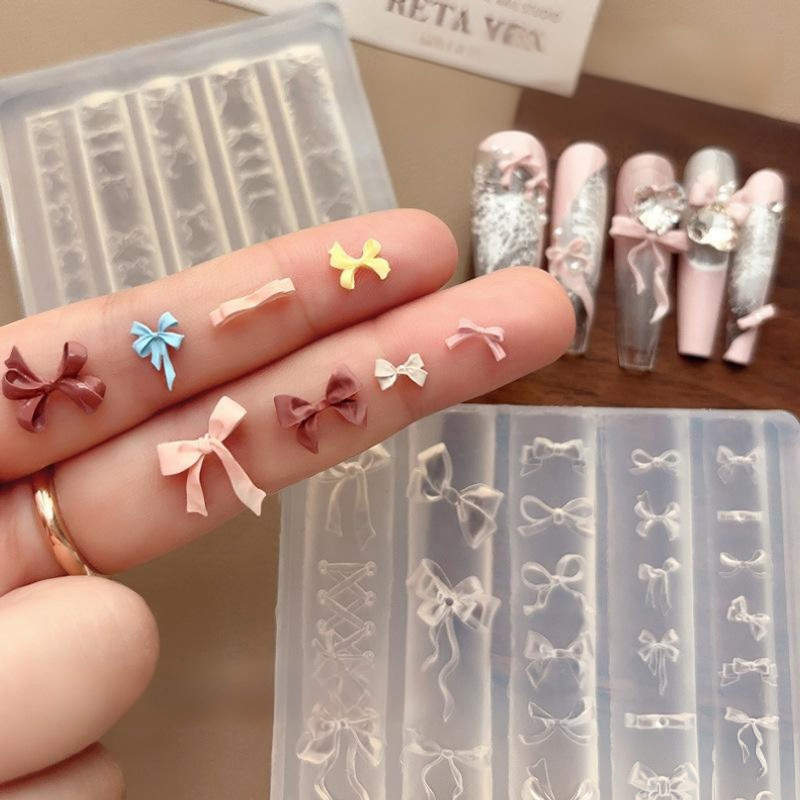 3D ซิลิโคนเล็บแม่พิมพ์ผสมขนาดรูป Bowknot Soft Stamping แผ่น Kawaii บัลเล่ต์ Bowknot DIY เล็บเครื่องมือ Mould