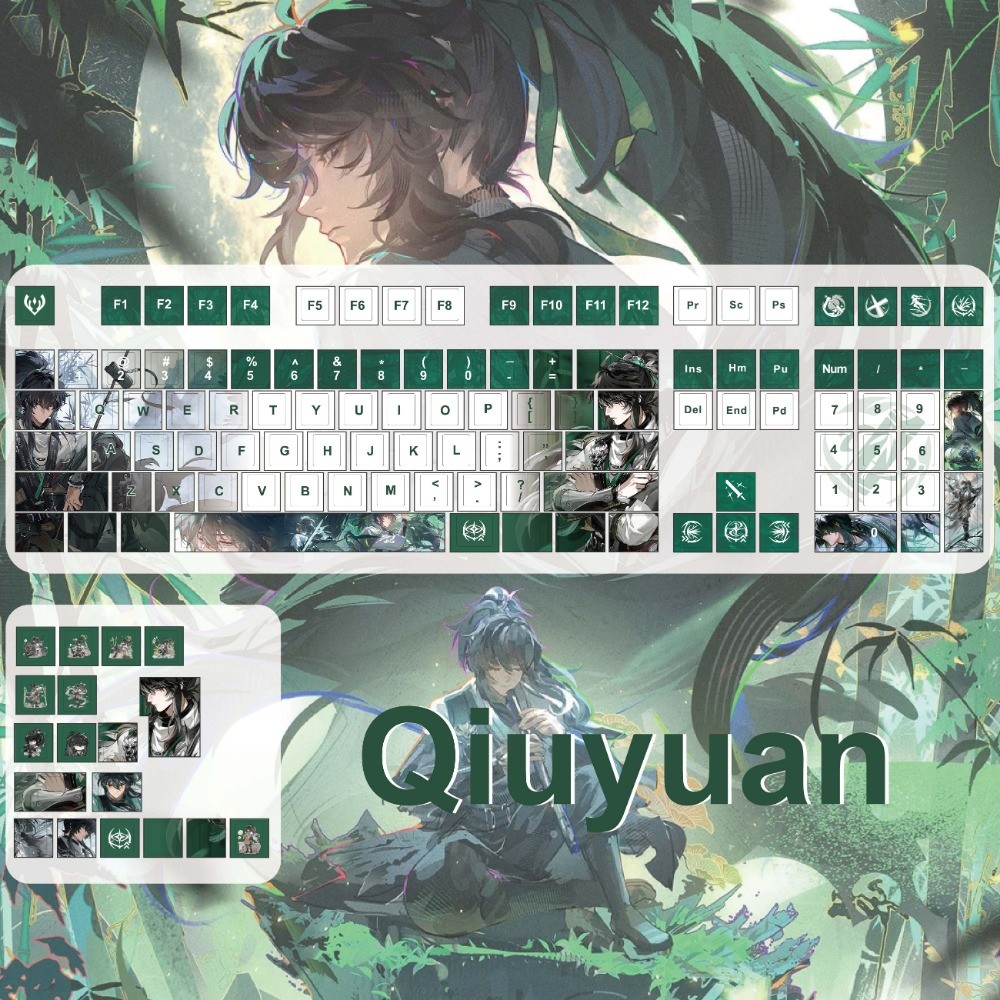 Qiuyuan Keycaps 120 คีย์โปรไฟล์เชอร์รี่ PBT Wooting Aula F75 Mechanical Anime Keycap Dye Sublimation