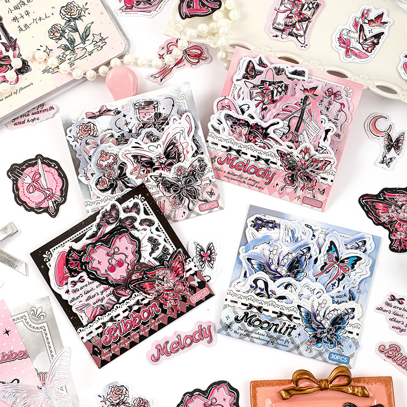 Series Butterfly Art Handbook Hot Silver-Painted Butterfly Shadow สติกเกอร์ตกแต่งรูปแบบสติกเกอร์ Pac