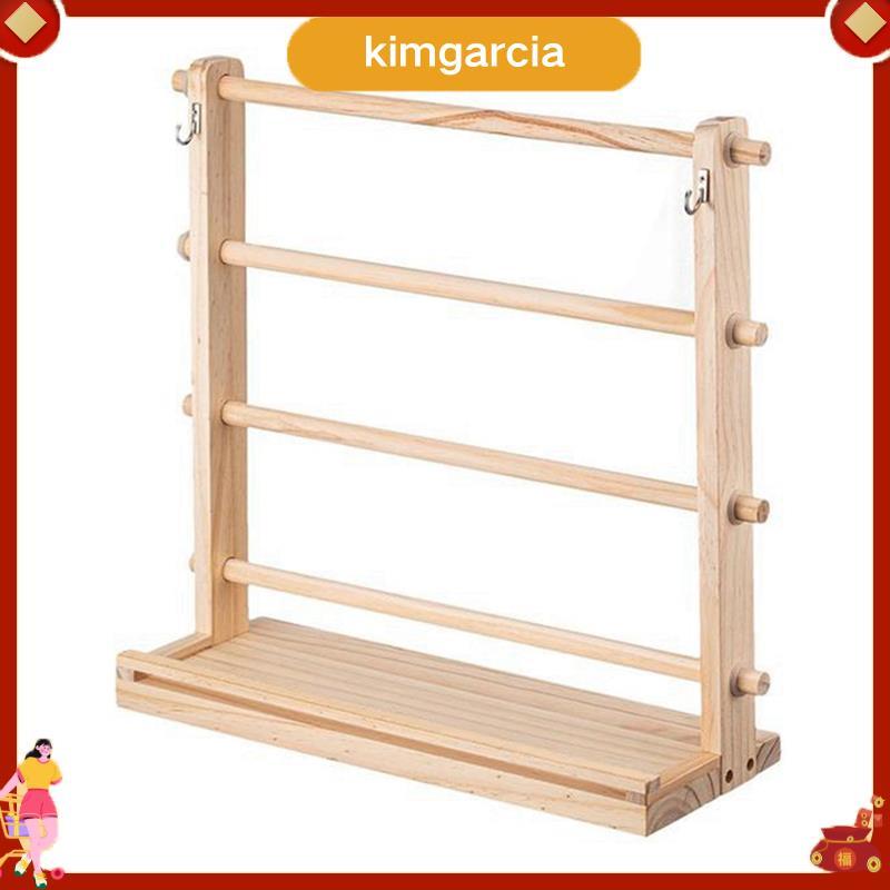 kimgarcia 4 ชั้นไม้ริบบิ้น Rack Ribbon Spool Holder Storage Display Shelf Craft Ribbon Stand for Cra