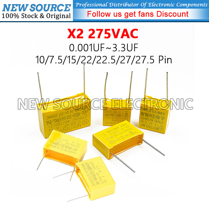 [1-10pcs] X2 275VAC 0.001UF 3.3UF 0.0022UF 0.01UF 0.022UF 0.03UF 0.15UF 0.1UF 0.22UF 0.47UF 0.68UF 1