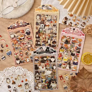Journamm 4 แผ่นสัตว์น่ารักสมุดภาพสติกเกอร์ PET DIY บัญชีมือทําด้วยมือ DIY สมุดไดอารี่อัลบั้มการ์ดทําสติกเกอร์