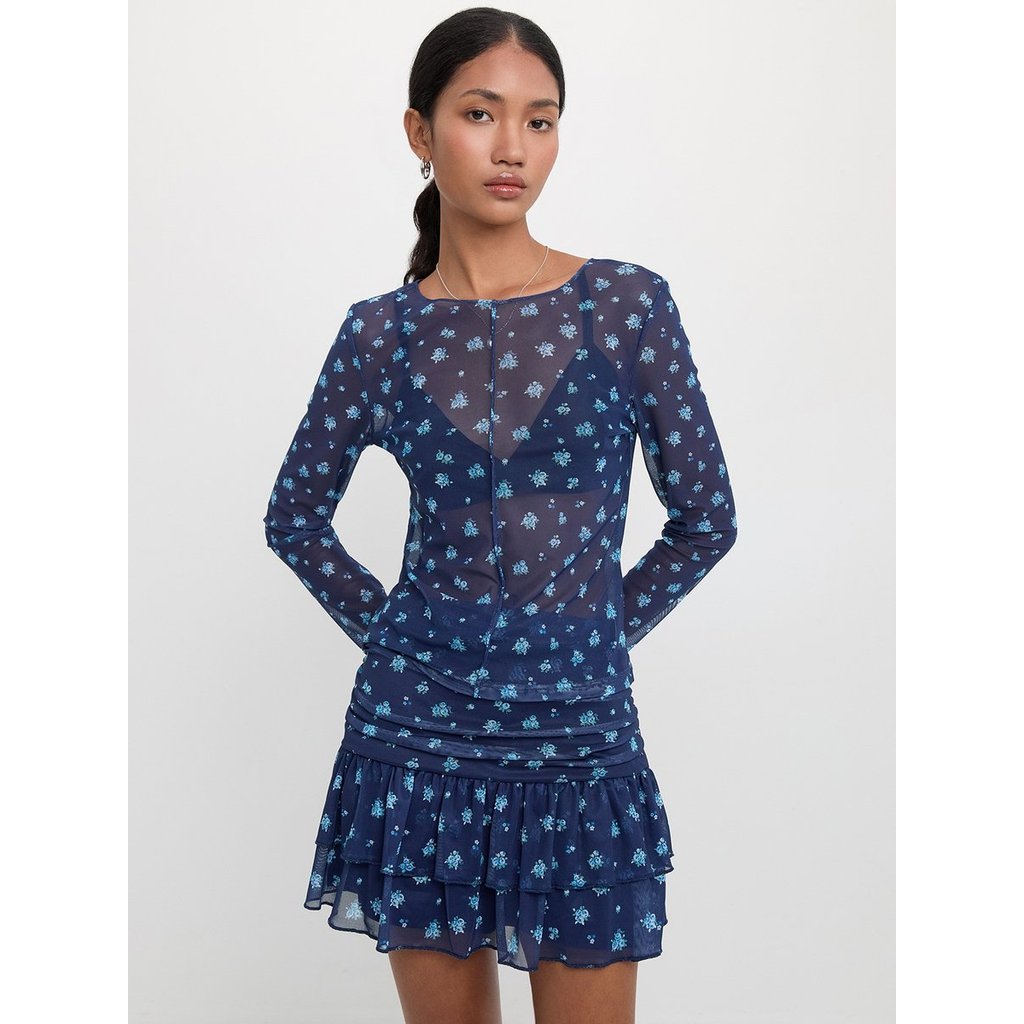 [Pomelo] เสื้อซีทรูลายดอกไม้ / Floral Sheer Mesh Blouse