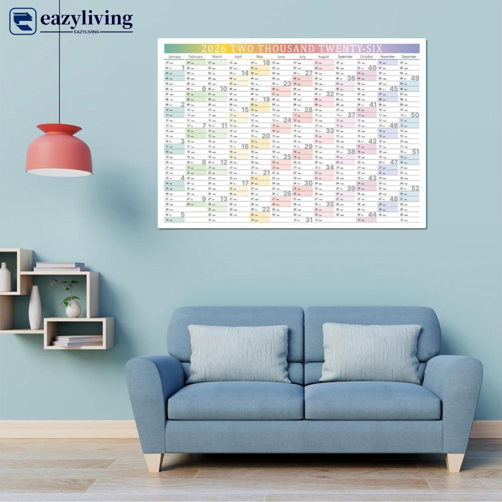 EAZYLIVING 2026 กําหนดปีใหม่ทุกวันแผ่นวางแผนปฏิทินผนัง 365 วันแผนแผนวางแผนแขวนประจําปีวาระรายสัปดาห์