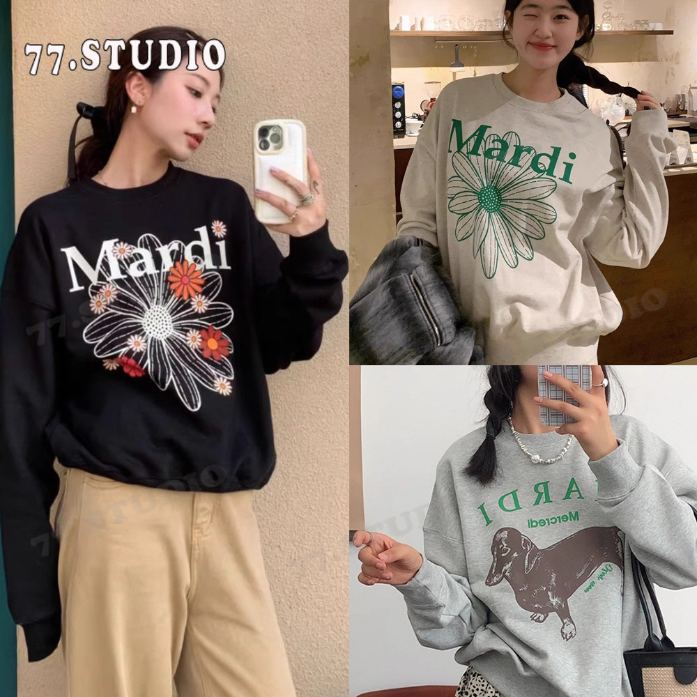 🚀พร้อมส่งจากกรุงเทพ🚀เสื้อกันหนาวแขนยาว เสื้อยืดคอกลมพิมพ์ลาย เสื้อเชิ้ตลำลอง Mardi เกาหลี เก๋ไก๋และหลวม สะดวกสบาย