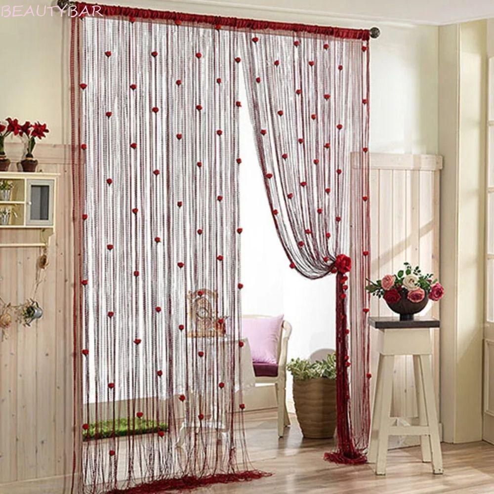 BEAUTYBAR8 Rose ดอกไม้ String ผ้าม่าน, เงา 1*2M ม่านประตู, Retro Room Divider สีทึบพู่ผ้าม่านหน้าต่า