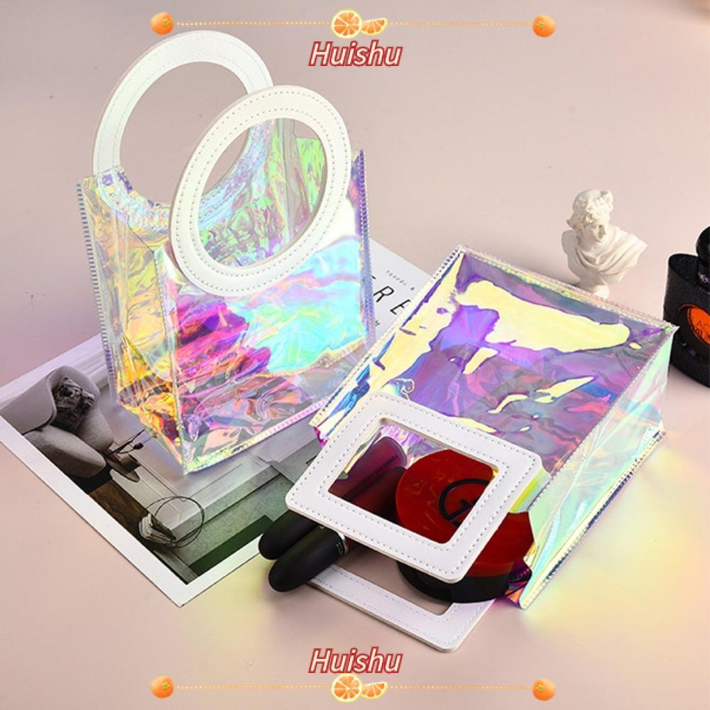 กระเป๋าช้อปปิ้งโปร่งใส HUISHU ทรงกลมและสี่เหลี่ยม ทำจาก PVC พร้อมดีไซน์พกพาสะดวกและใช้เป็นถุงของขวัญได้