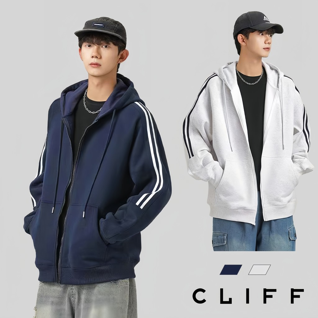 CLIFF เสื้อฮู้ดซิป คาร์ดิแกนลายทาง สำหรับฤดูใบไม้ร่วง/ฤดูหนาว (ชาย/หญิง)