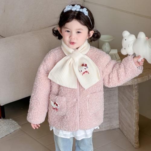 Baby Shark - Ak612: เสื้อคลุมขนสัตว์มีฮู้ดพร้อมผ้าพันคอคิตตี้น่ารักสําหรับเด็กผู้หญิง Qccc เสื้ออบอุ