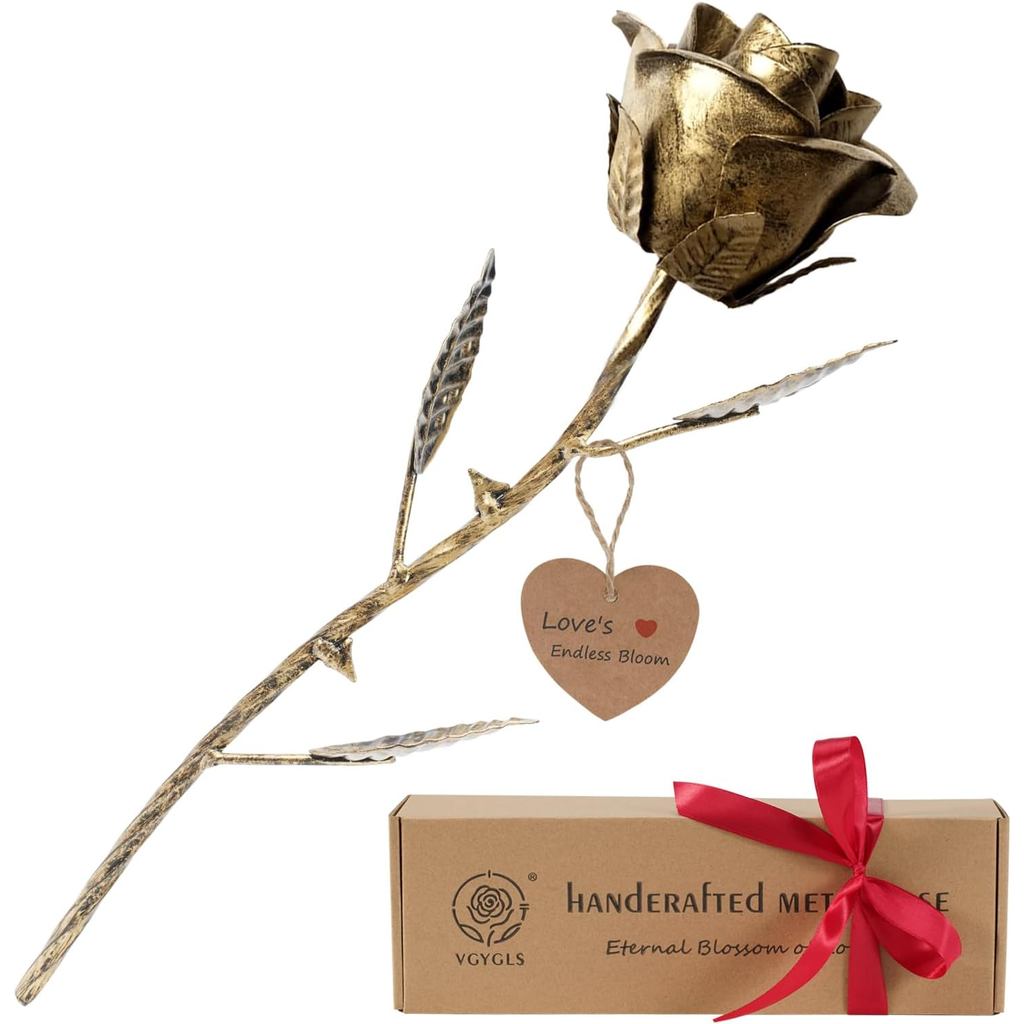 Bronze Rose 8th & 19th Anniversary Gift for Her/Wife/Him - Handmade Metal Rose Decorative, Romantic 
