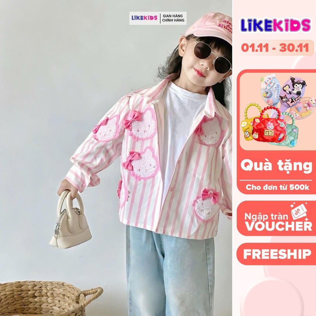 เสื้อสําหรับเด็กผู้หญิงพิมพ์ลาย KITTY T67 น่ารัก ข้อร่วมง่ายด้วยทุกขนาดตั้งแต่ 12-40kg - LikeKids
