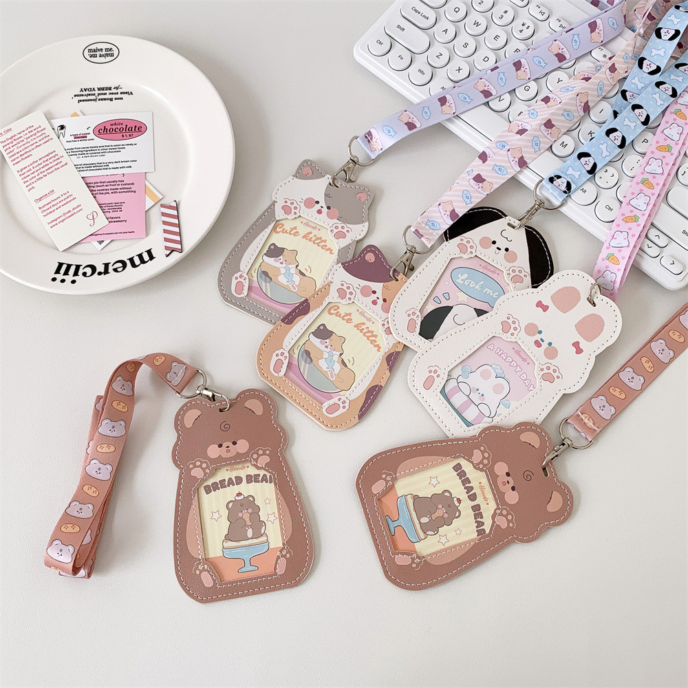 แมวน่ารักรูปร่างกลวงผู้ถือบัตรเชือกแขวนคอคอ รหัส ผู้ถือบัตรป้องกันการสูญหายตกแต่งป้องกันกรณี ซ127