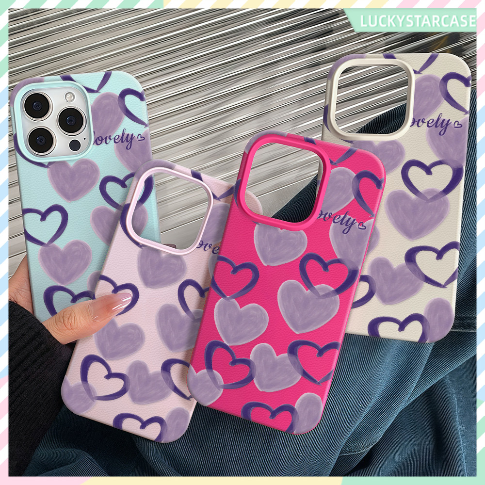เคสโทรศัพท์ For iPhone 17 13 เคสนิ่ม TPU สีลูกกวาด หัวใจสีม่วง For iPhone 11 15 14 13 12 Pro max XS XR 7P 16 8 Plus Case - รูปที่ 6