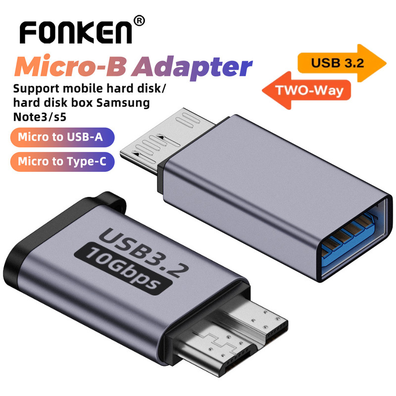Fonken USB Type-C/USB-A ถึง Micro-B อะแดปเตอร์สองทาง USB 3.2 10Gbps การถ่ายโอนข้อมูลสําหรับฮาร์ดดิสก