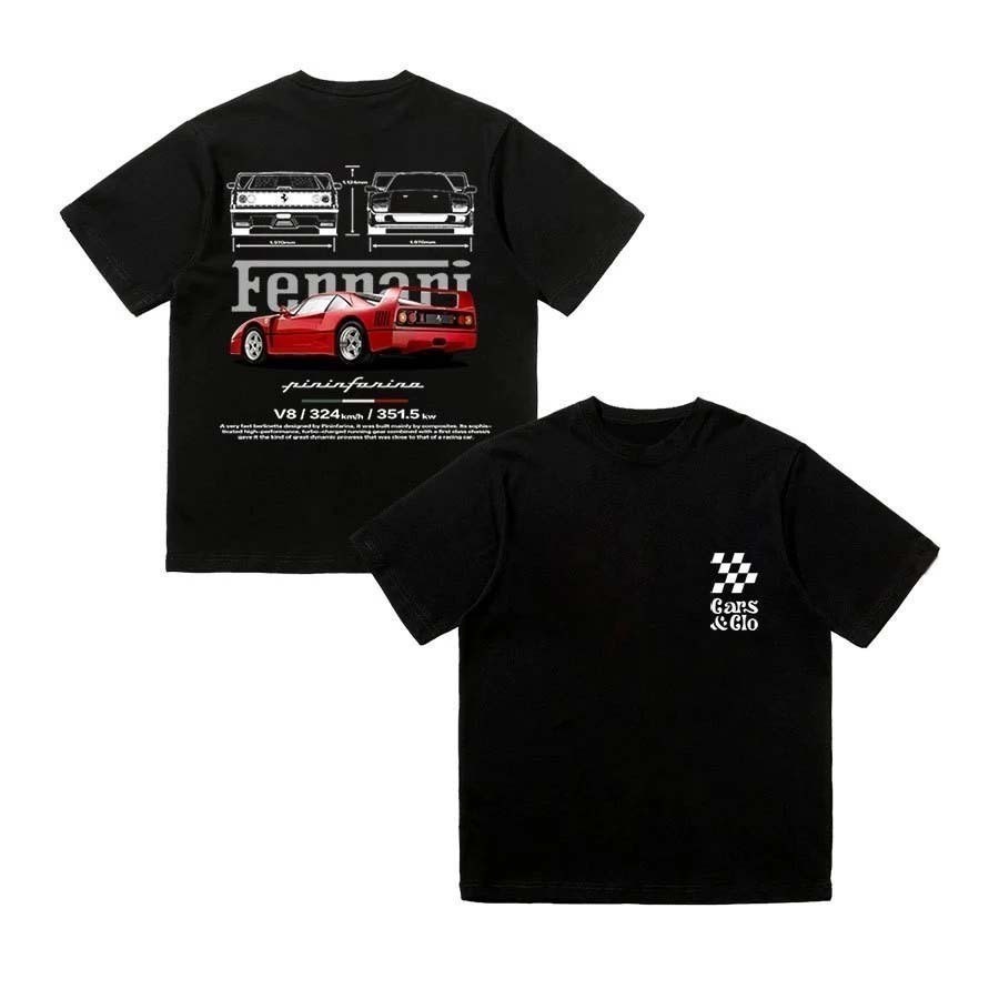 เสื้อยืด UNBR Ferrari F40 คอกลม Street Wear แขนสั้นขนาดใหญ่พิเศษ 2025 ด้านบน