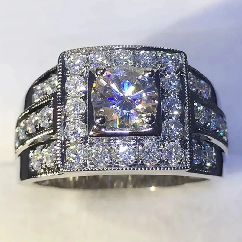 งดงามเซอร์โคเนีย 925เงินสเตอร์ลิงแหวนนิ้วหญิงแฟชั่นสีเงินแหวนแต่งงานคุณภาพสูงข้อเสนอเครื่องประดับเจ้าสาวอุปกรณ์เสริม