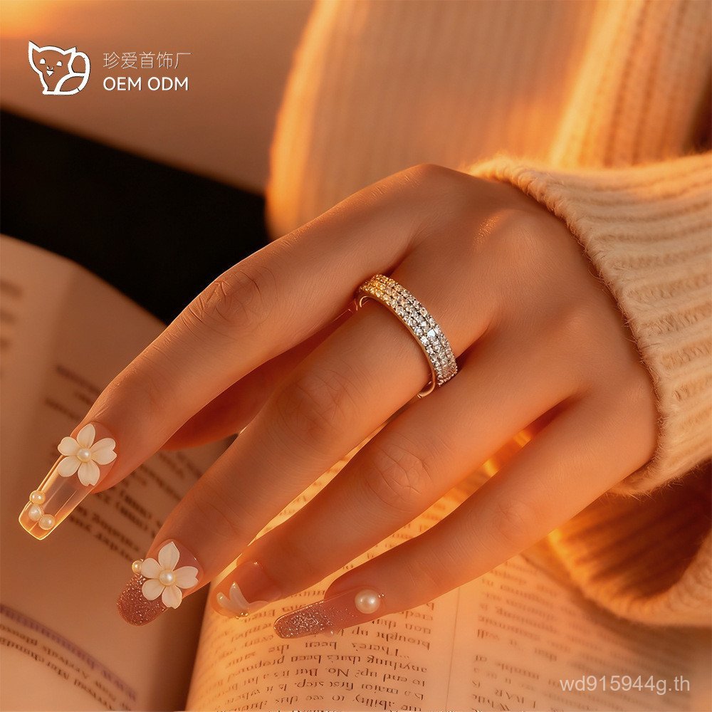 แหวนSterling Silver 925 แบบสามแถวสำหรับเธอ ดีไซน์ระดับไฮเอนด์ รหัส3CI6