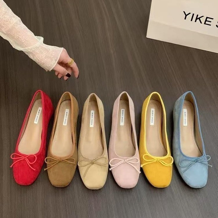 รองเท้าแมรี่เจนแฟชั่นสำหรับผู้หญิง พื้นแบน หัวรองเท้าทรงกลม วัสดุหนังกลับ สวมใส่สบาย เหมาะสำหรับใส่ไปทำงาน - รูปที่ 3