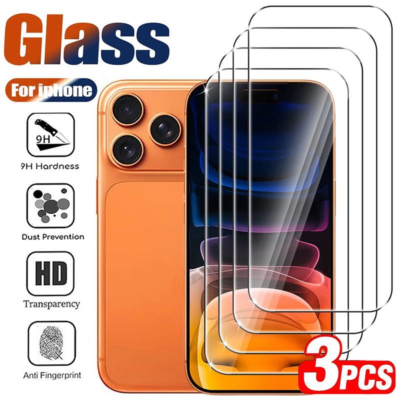 3Pcs กระจกนิรภัย สําหรับ iPhone 17 Pro Max Air 16 16E 15 14 13 12 11 Pro Max 16 Plus 13 Mini X XR XS Max 6 6s 7 8 Plus 5 5s SE 2020 2022 ป้องกันหน้าจอฟิล์มกันรอย