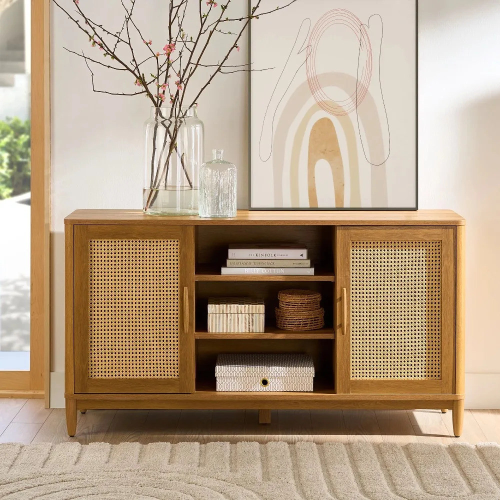 Springwood Cane Tv Stand สําหรับทีวีถึง 65, Light Honey Finish Tv Table ยอดนิยม