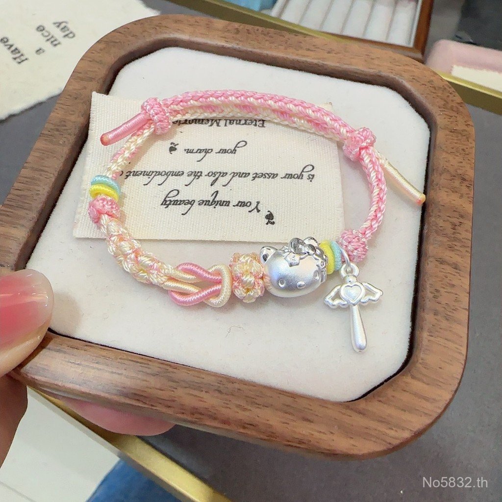 สร้อยข้อมือเงินแท้ 999 แบบ 3D Magic Wand KT Cat Love ของขวัญที่สวยงาม