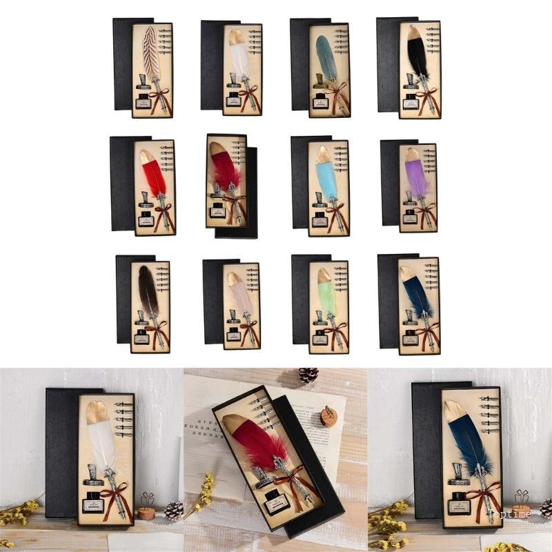 Top Delicate ปากกาเขียน Quill ปากกาประดิษฐ์ตัวอักษรปากกาวันเกิด Feather Quill ปากกา